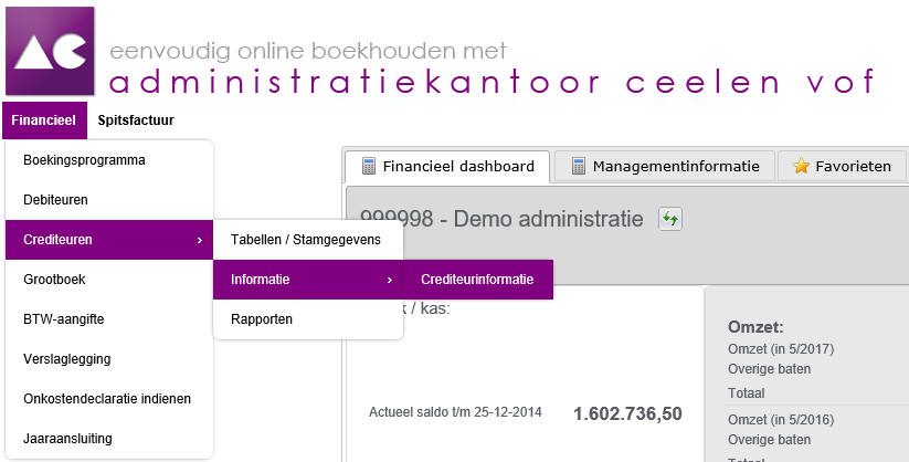 iMuis menu crediteurinformatie