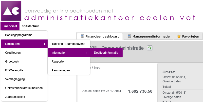 iMuis menu debiteurinformatie